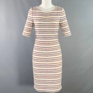 ST. JOHN Size 2 Cream Red Blue Cotton Blend Stripe Sheath Midi Dress